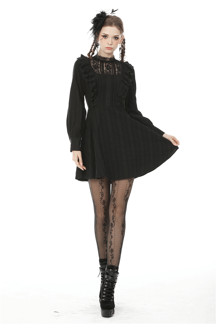 Black Victorian Lace Gothic Lolita Dress With Long Sleeves