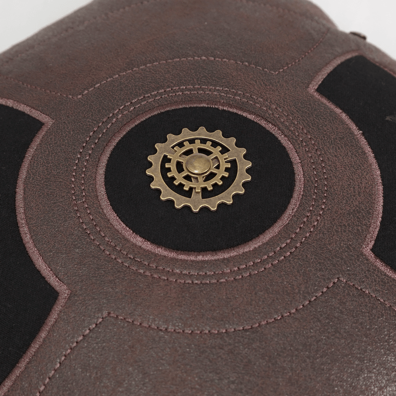 Black Vintage Pillow With Brown Cracked Leather To Make Gear Shape / Unique Pillows For Home Decor - HARD'N'HEAVY