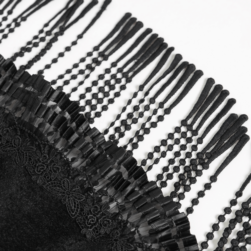 Black Witch Hat with Lace Fringe and Feather Detail - Elegant lace fringe design showcasing gothic charm.
