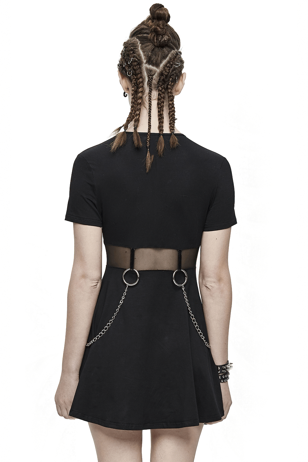 punk dress for women Black Women Gothic Punk Short Dress / Casual Female Short Sleeve Dresses with Chain
