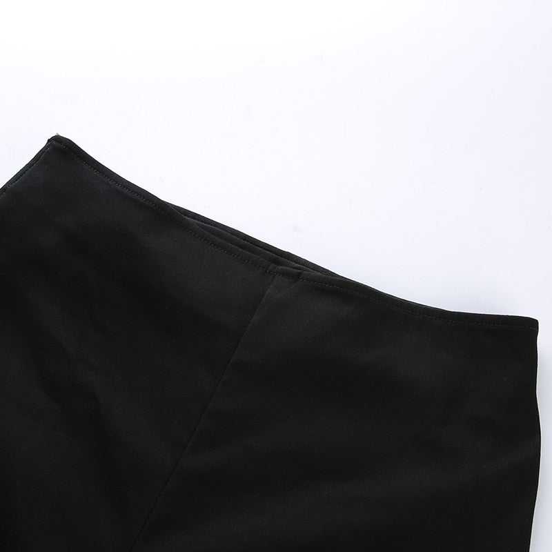 Black Women Leggings in Gothic Style / High Waist Female Pants Ribbon With Rivet Patchwork - HARD'N'HEAVY