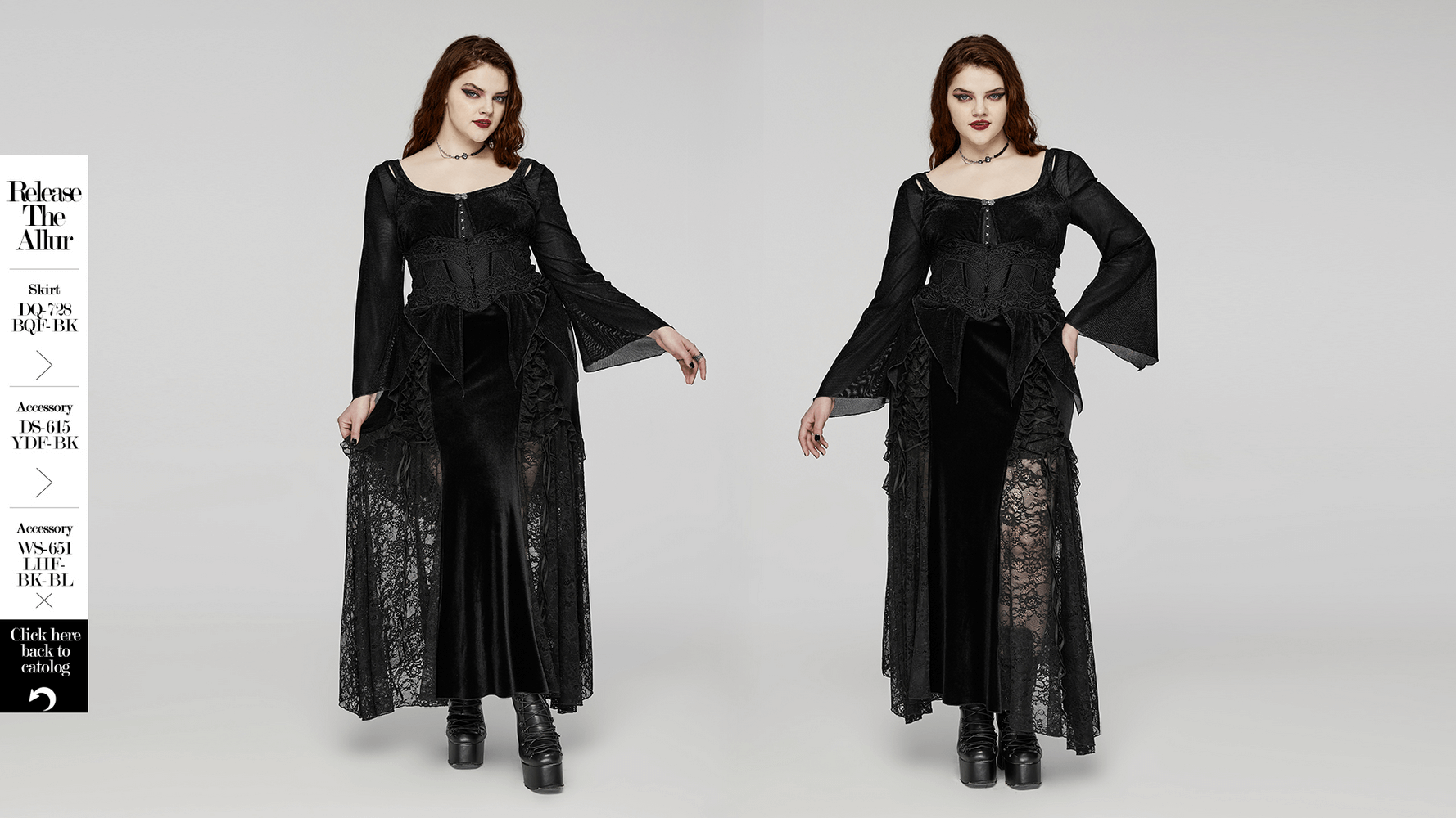Black women's sheer long-sleeved top with bell sleeves and hook closures, perfect for chic outfits.