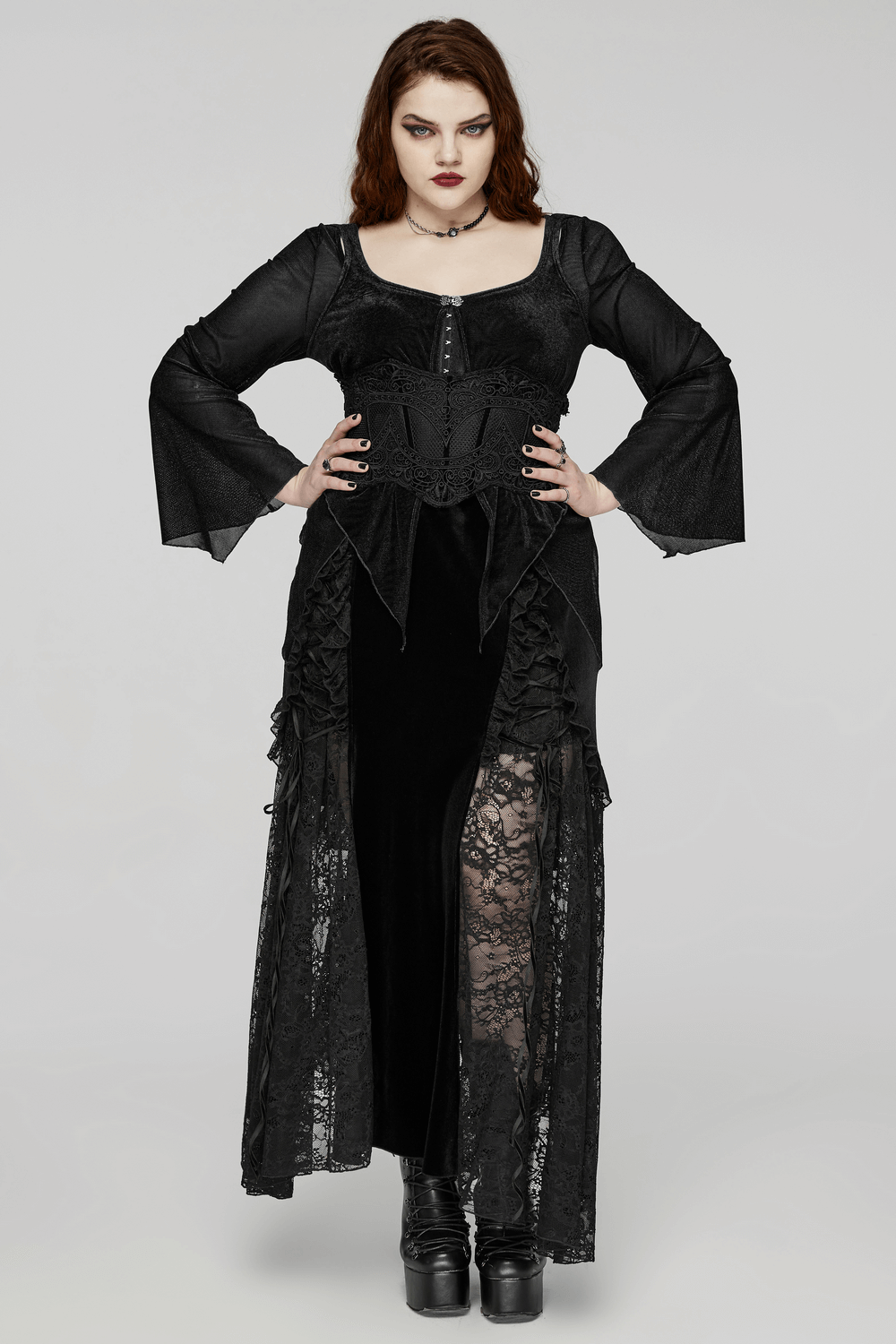 Black Women's Top with Bell Sleeves and Hook Closures