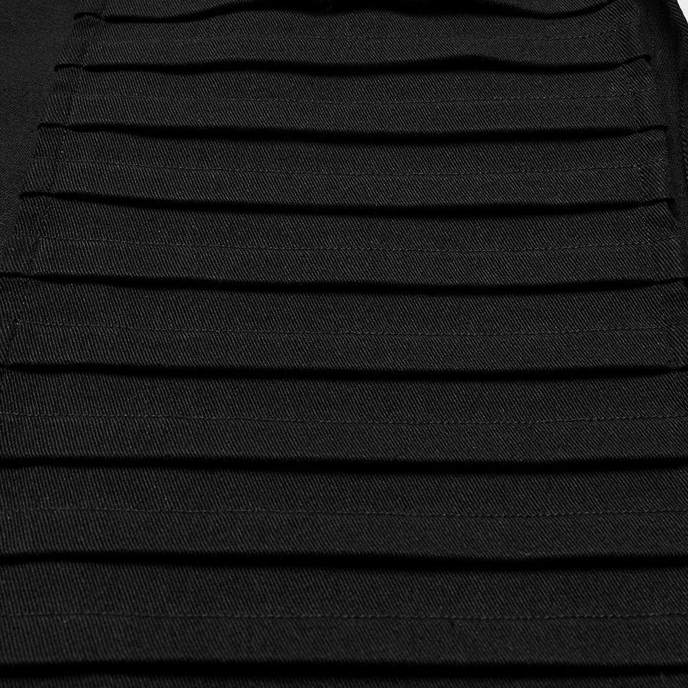 Black wrap maxi skirt with chic pleated detailing and stylish fabric texture.