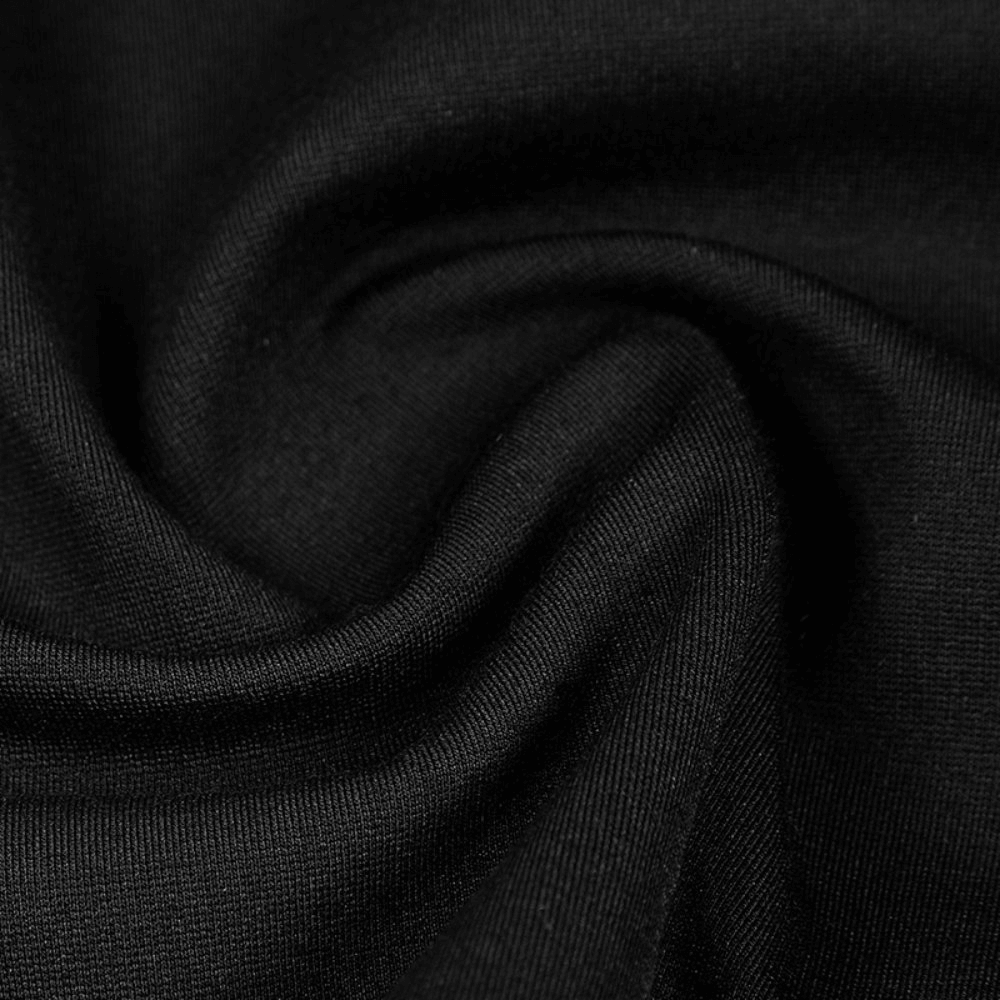 Close-up of soft black fabric showcasing its smooth texture and deep color, perfect for punk fashion garments.