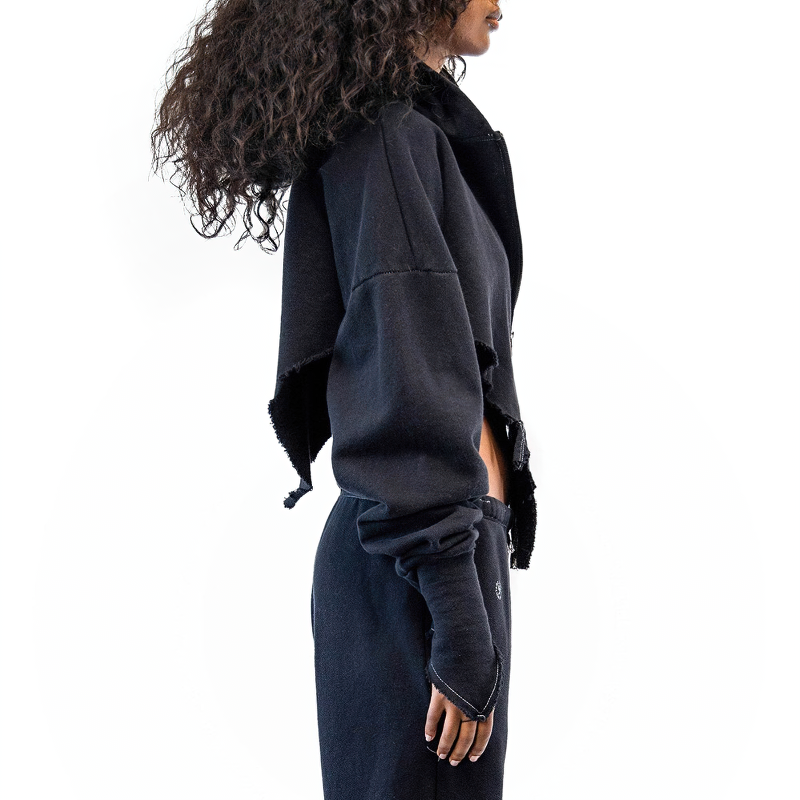 Black Zipper Pastel Goth Clothing / Vintage Women's Hoodies / Gothic Aesthetic Top with Long Sleeves - HARD'N'HEAVY