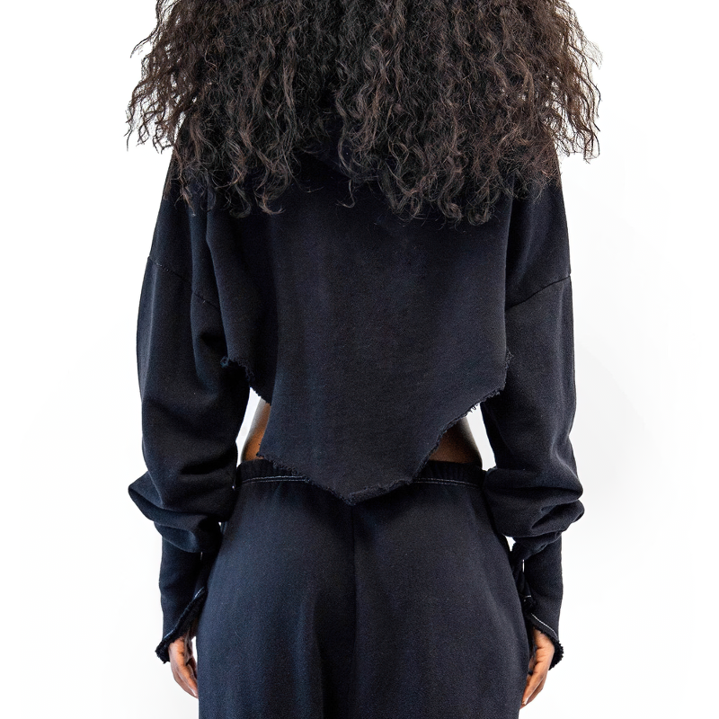 Black Zipper Pastel Goth Clothing / Vintage Women's Hoodies / Gothic Aesthetic Top with Long Sleeves - HARD'N'HEAVY