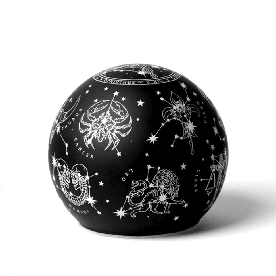 Black Zodiac Globe Lamp displaying zodiac signs and star map design, perfect for home decor and astrology enthusiasts.
