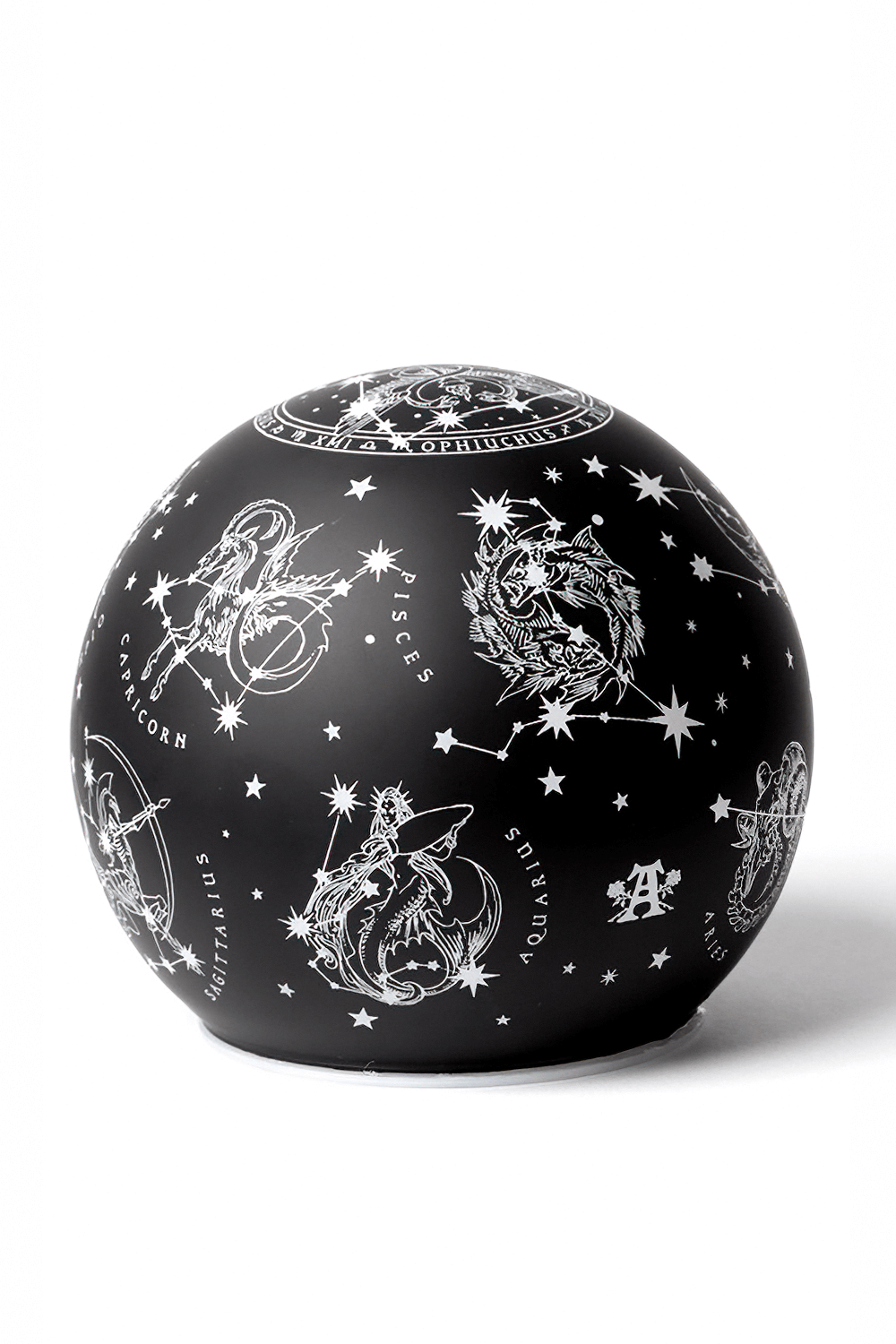 Black Zodiac Globe Lamp with star map design featuring all 13 zodiac signs for mystical home decor.