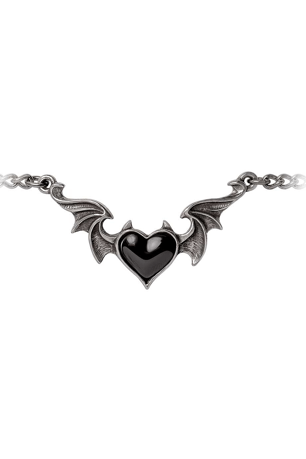 Blacksoul Gothic bracelet featuring a black winged heart design with devil horns, crafted in fine pewter.