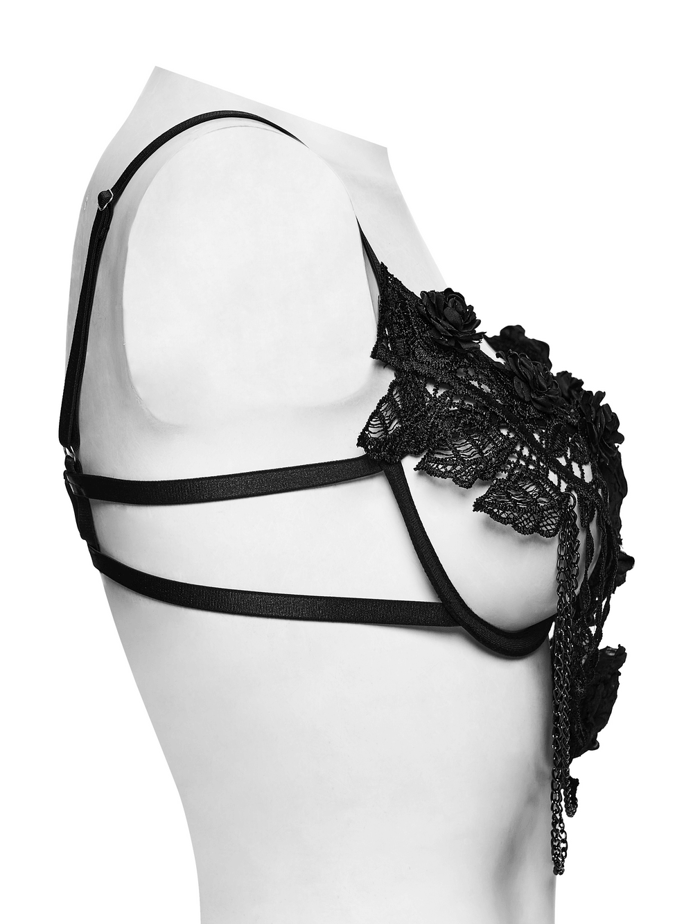 Masque de mascarade avec toile d’araignée en strass, plumes et chaînettes