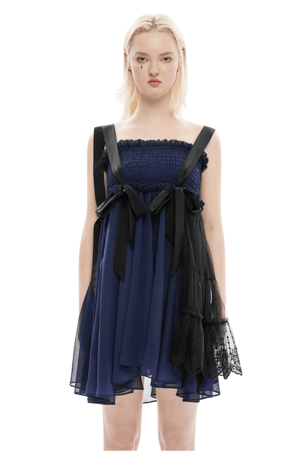 Blue Evening Dress with Gothic Lace Detailing