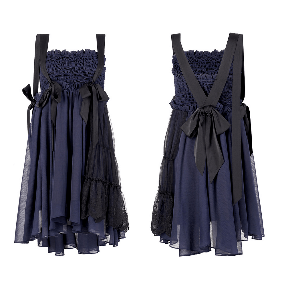 Blue Evening Dress with Gothic Lace Detailing