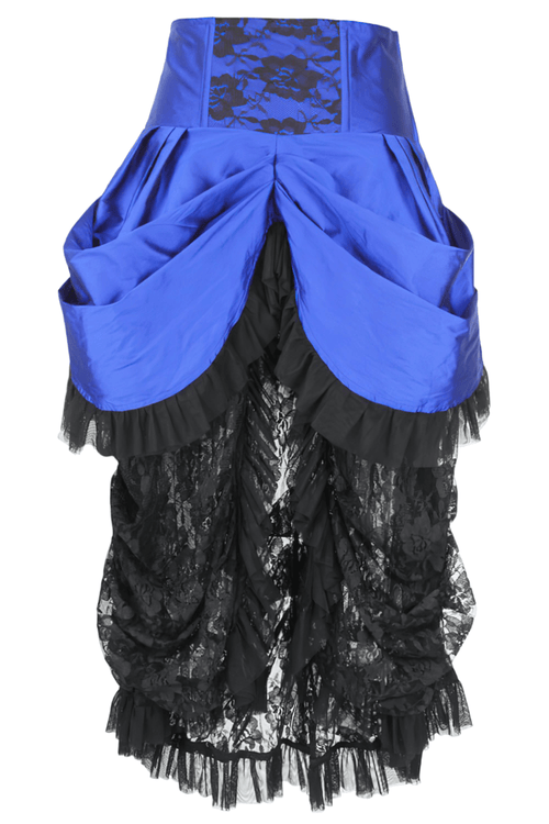 Blue Victorian Bustle Skirt with Lace and Taffeta
