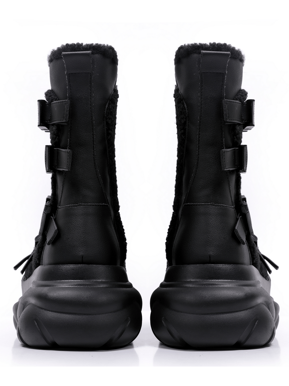 Bold Alternative Platform Boots with Chains and Buckles black chunky gothic cyberpunk boots with straps and metal hardware