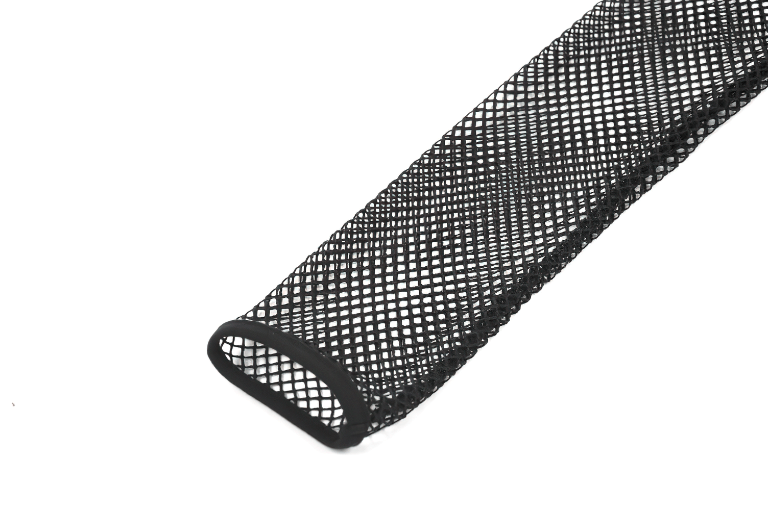 Bold Black Mesh Sleeved Top with Buckle Detailing long mesh sleeve close-up on a white background.