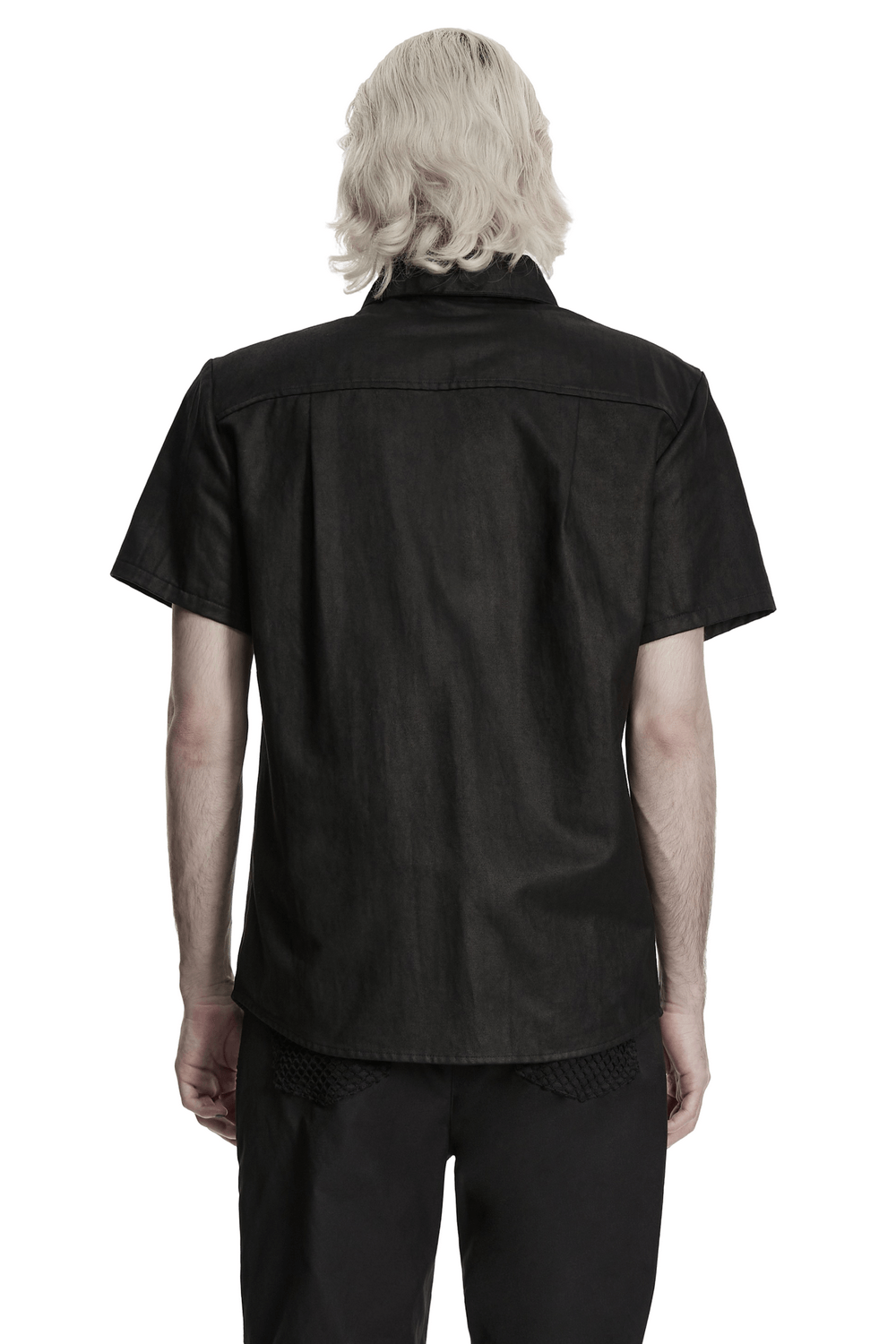 Bold Black Washed Suede Punk Shirt with Metal Trim for Men - Back View