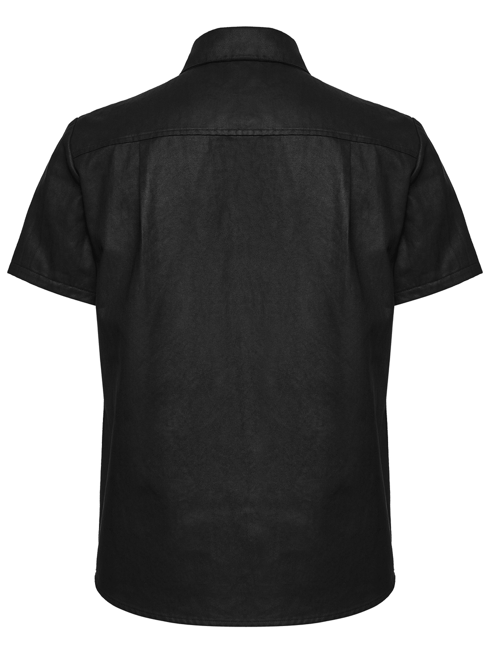 Back view of a Bold Black Washed Suede Punk Shirt with Metal Trim for Men showcasing its classic design.