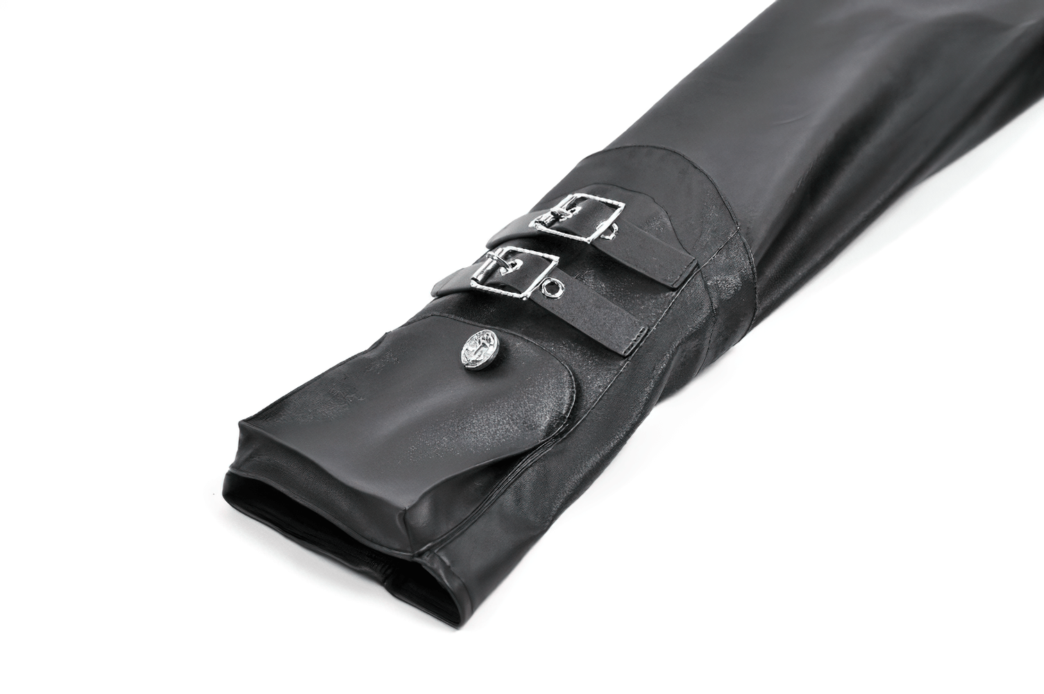 Bold Cropped Cape with Buckles and Long Sleeves detailed sleeve view featuring edgy buckle accents.