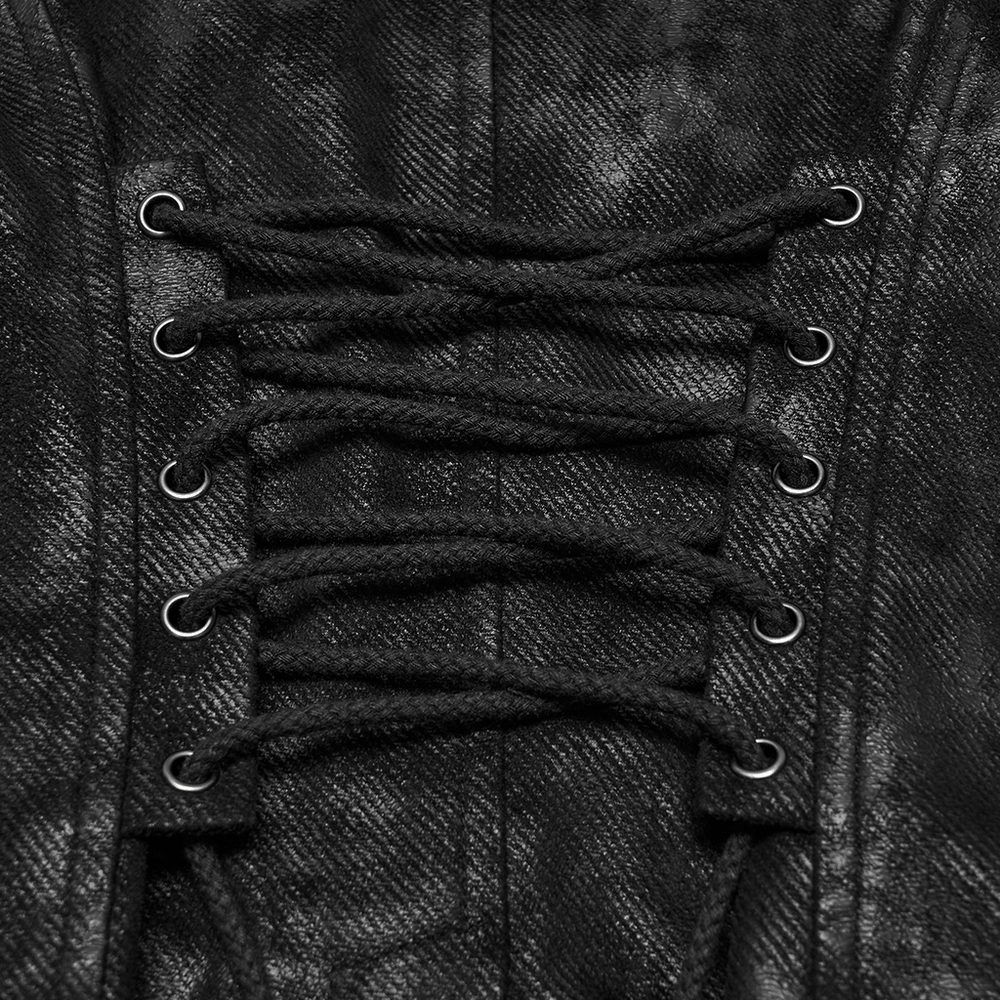 Bold Cross Panel Sleeveless Vest with Lace Up Back Detail, black punk men's vest with lace-up back and cross panels