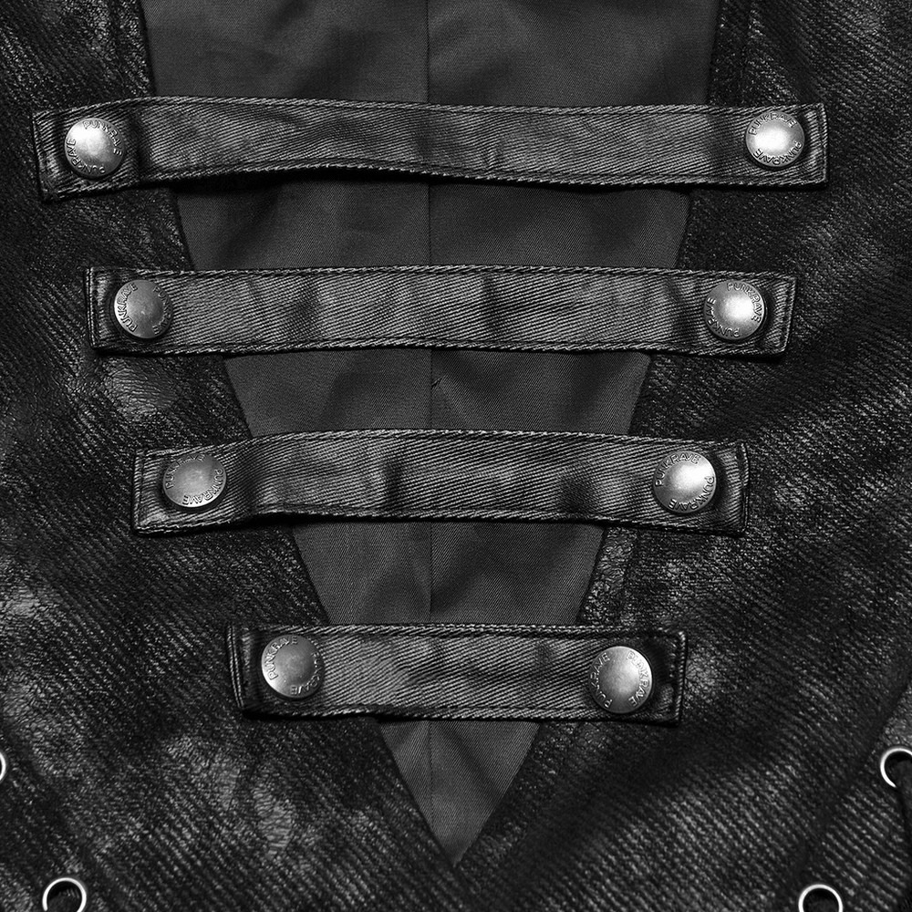 Bold Cross Panel Sleeveless Vest with Lace Up Back Detail - black punk vest with snap straps and mesh panels