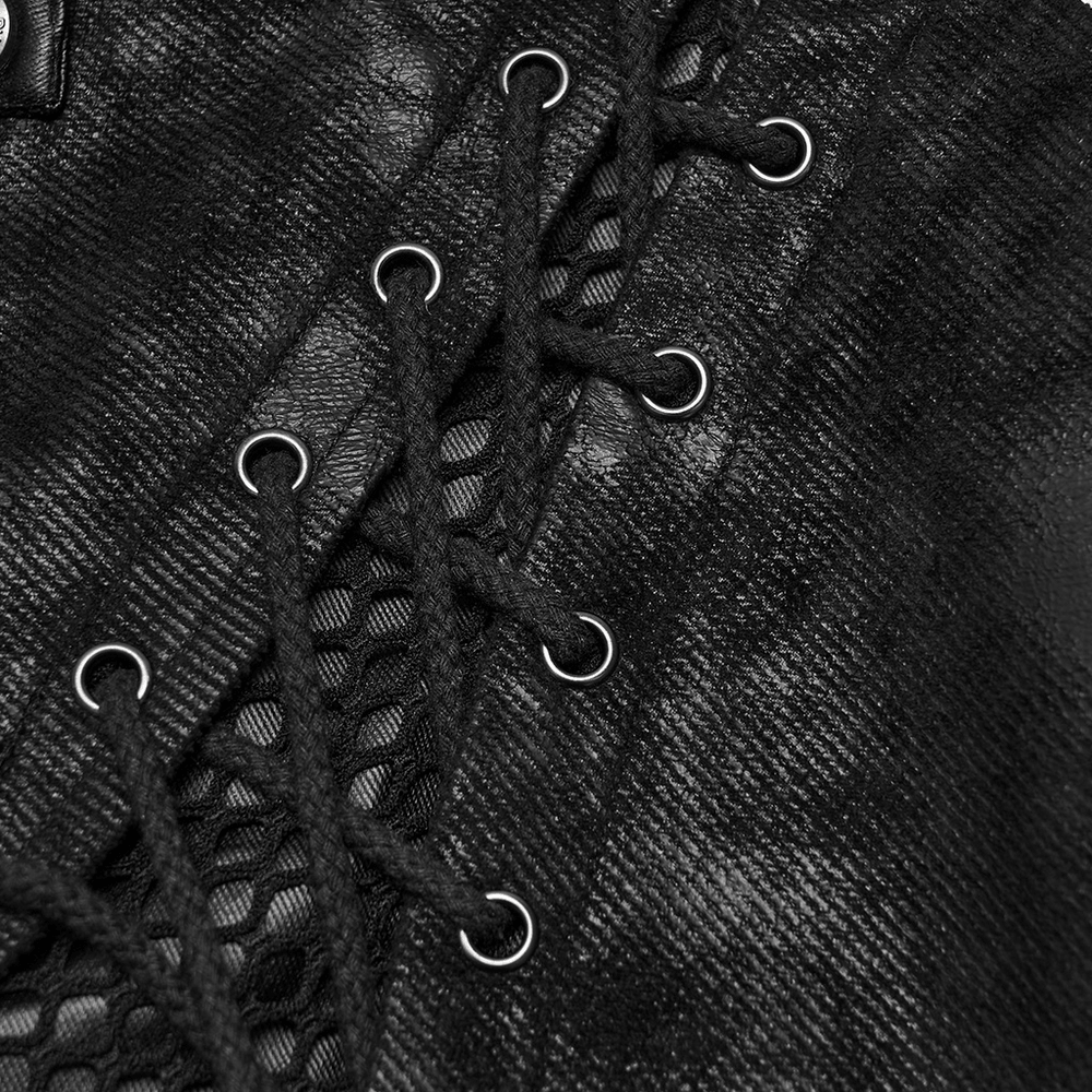 Bold Cross Panel Sleeveless Vest with Lace Up Back Detail men's punk vest with lace-up eyelets and mesh cross panels