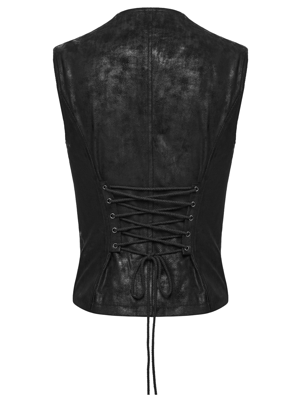 Bold Cross Panel Sleeveless Vest with Lace Up Back Detail, men's punk black vest with eyelet lacing and angular back