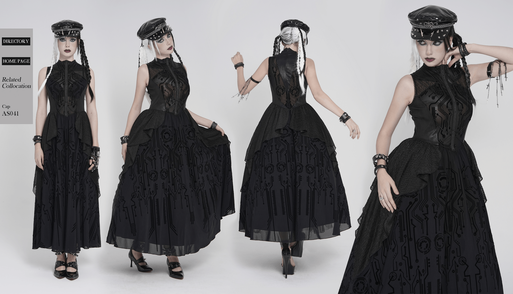 ボールドサイバーゴシックサーキットプリントノースリーブマキシドレス