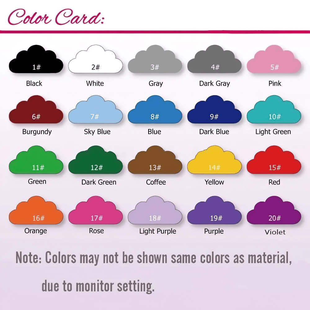 Color card showing various color options like Black, White, Gray, and Pink for decal customization.