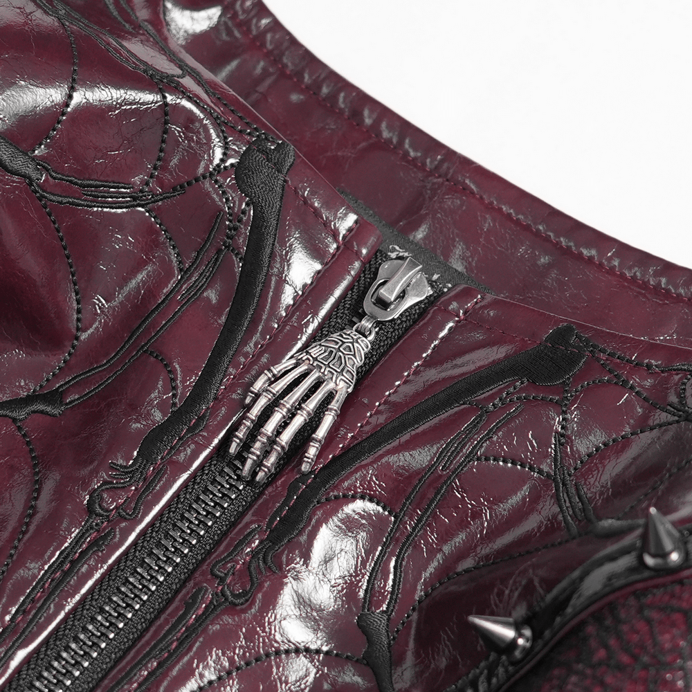 Top corto de brocado de estilo gótico atrevido con tirantes con hebillas