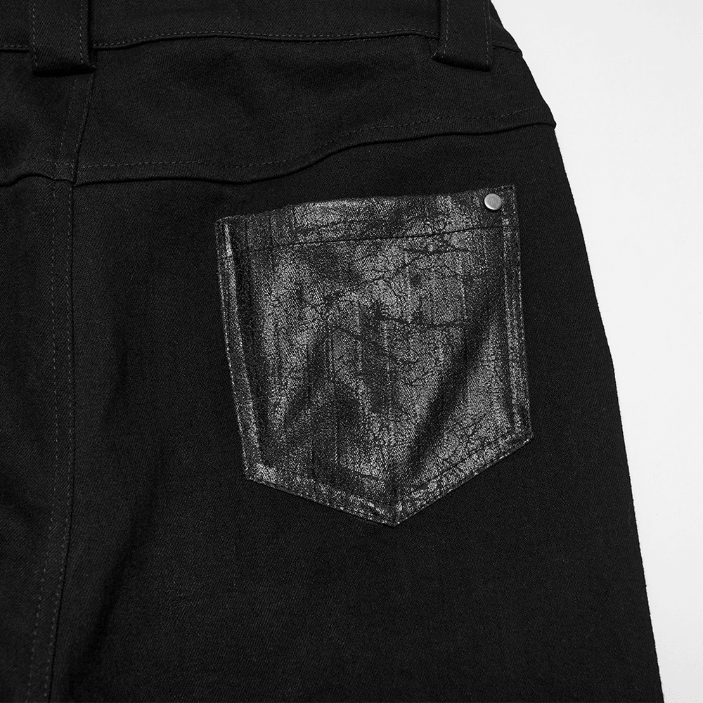 Close-up of the back pocket detailing on Bold Gothic Lace-Up Skinny Jeans with Buckle Details.