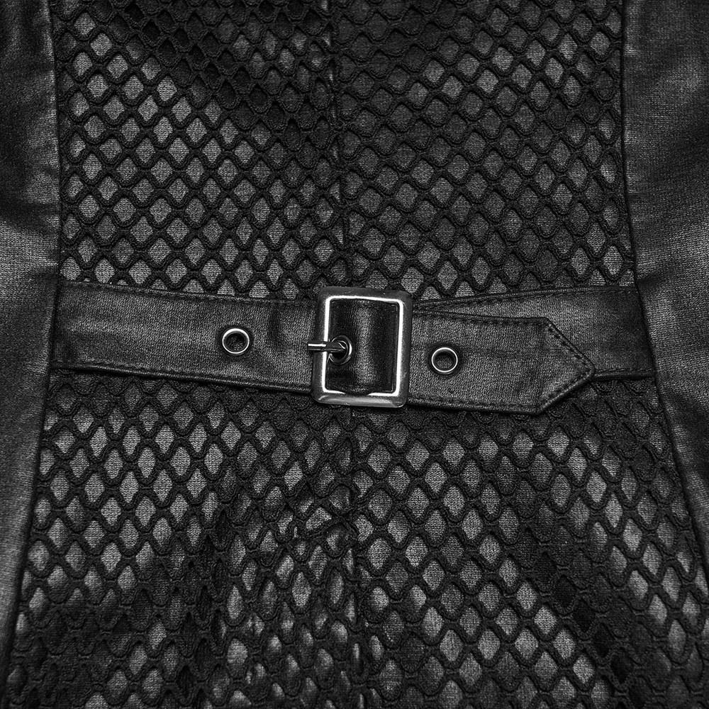Bold Punk Vest with Cross Pendant and Adjustable Drawstrings featuring a stylish buckle and mesh detailing.