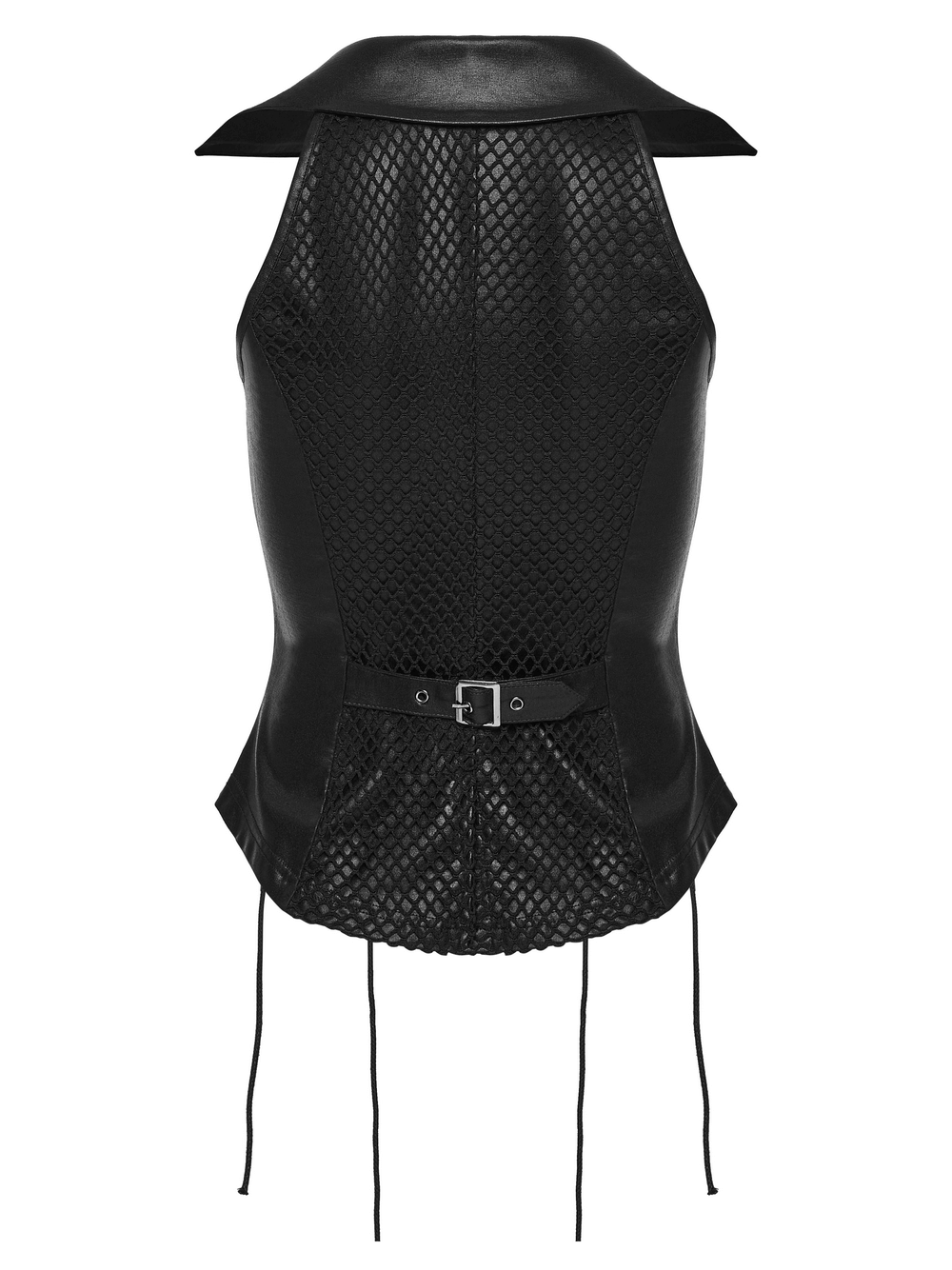 Bold Punk Vest with Cross Pendant and Adjustable Drawstrings featuring a black mesh back and customizable drawstrings.