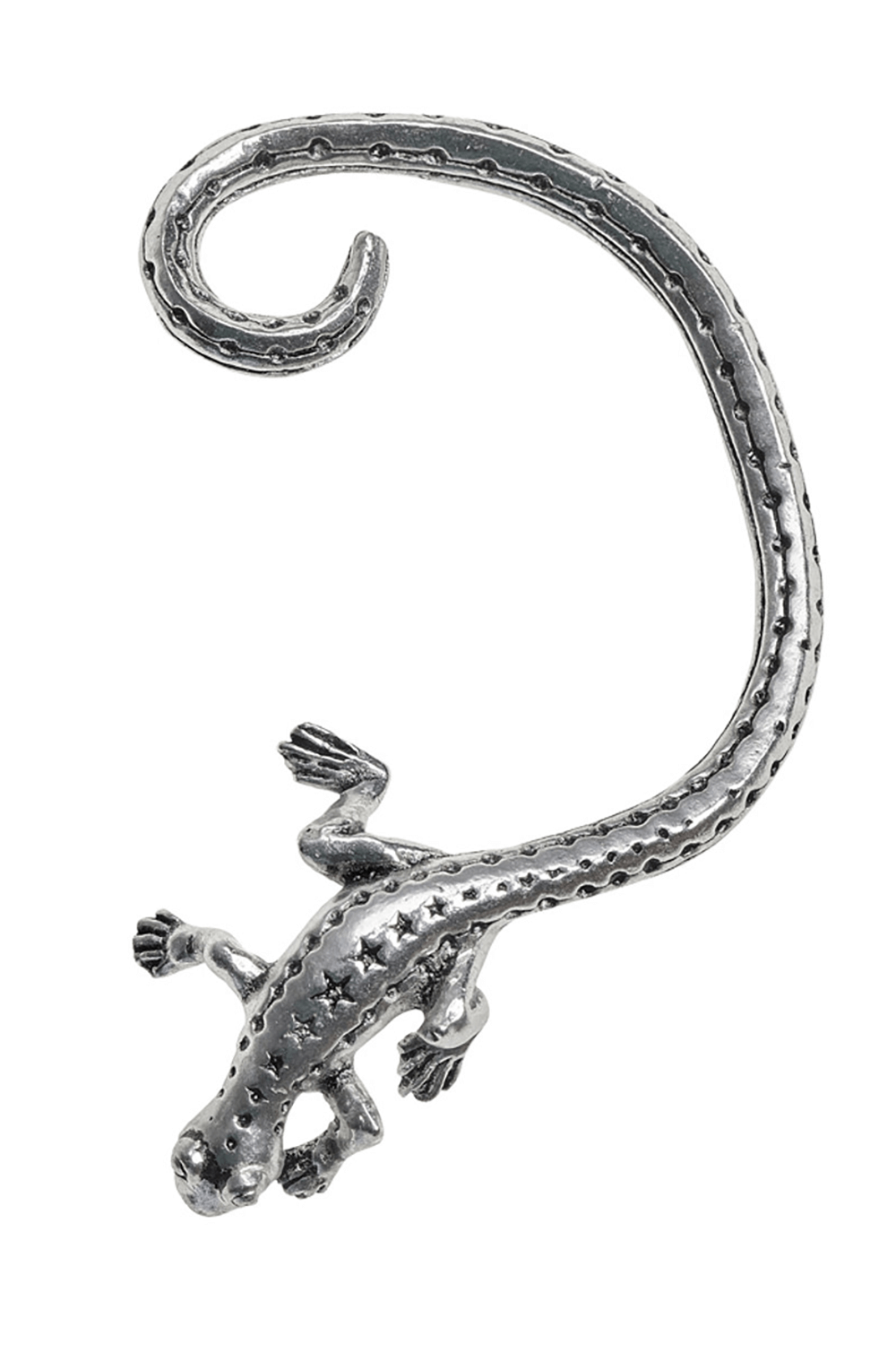 Bold Salamander Gothic Pewter Fire Lizard Ear Wrap featuring an intricate lizard design in English pewter.