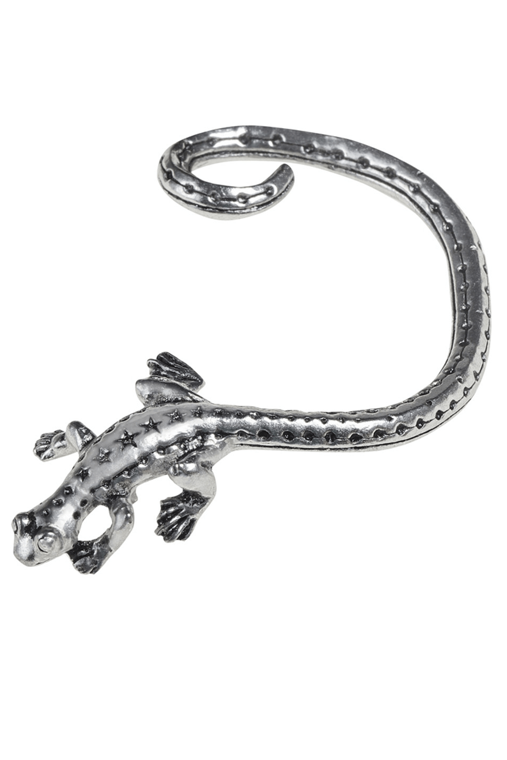 Bold Salamander Gothic Pewter Fire Lizard Ear Wrap showcasing intricate lizard design in fine English pewter.
