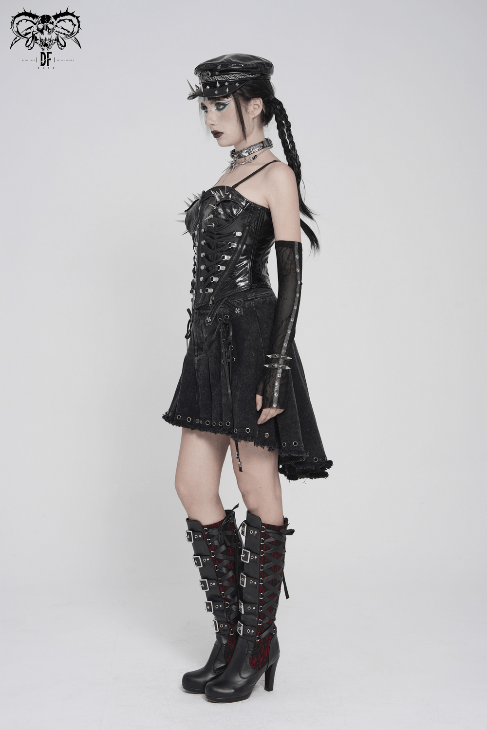 Bold Spike Corset Top with Lace Up Punk Hardware