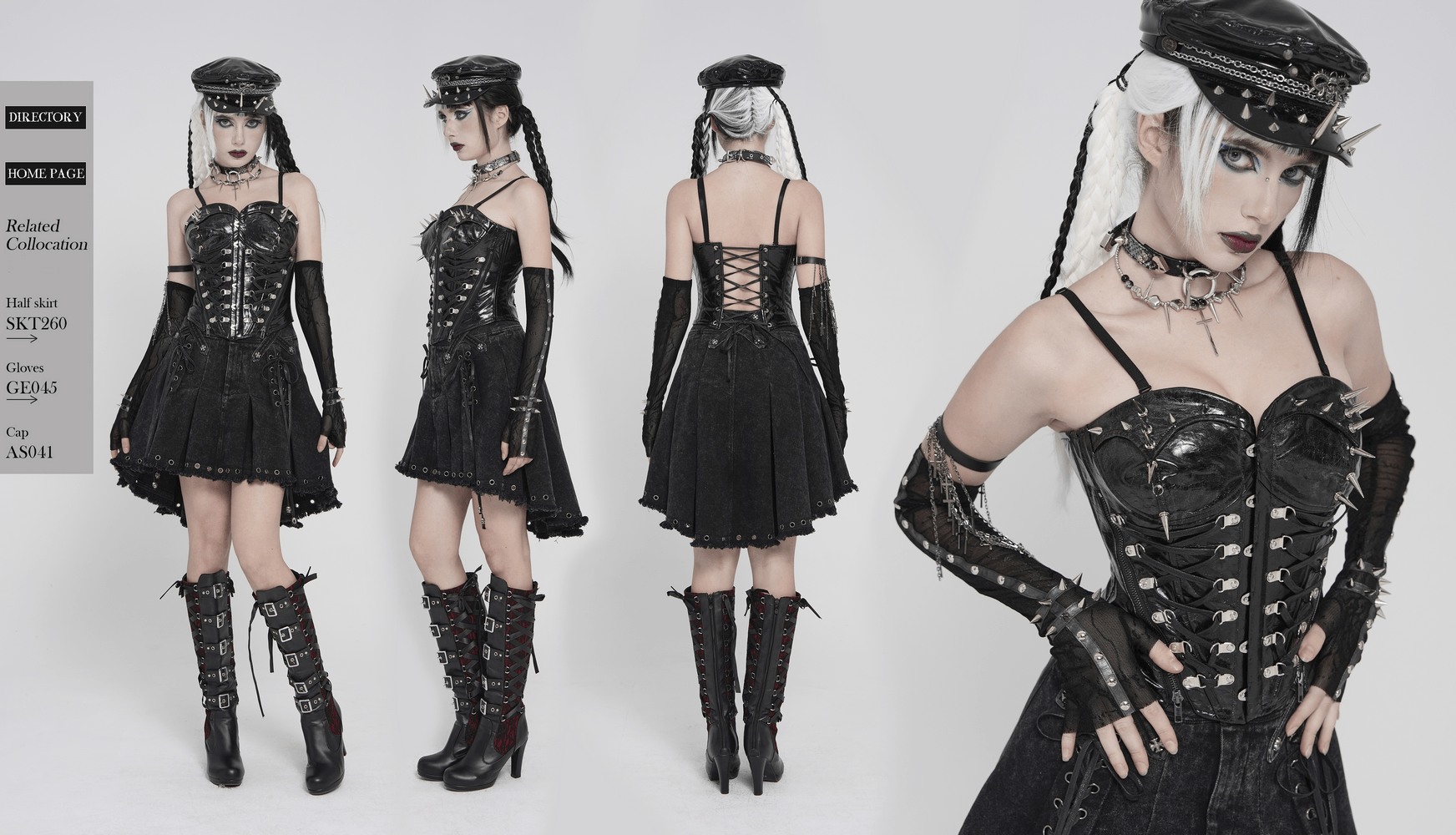 Bold Spike Corset Top with Lace Up Punk Hardware showcased in a gothic-inspired outfit with spikes and lace-up details.