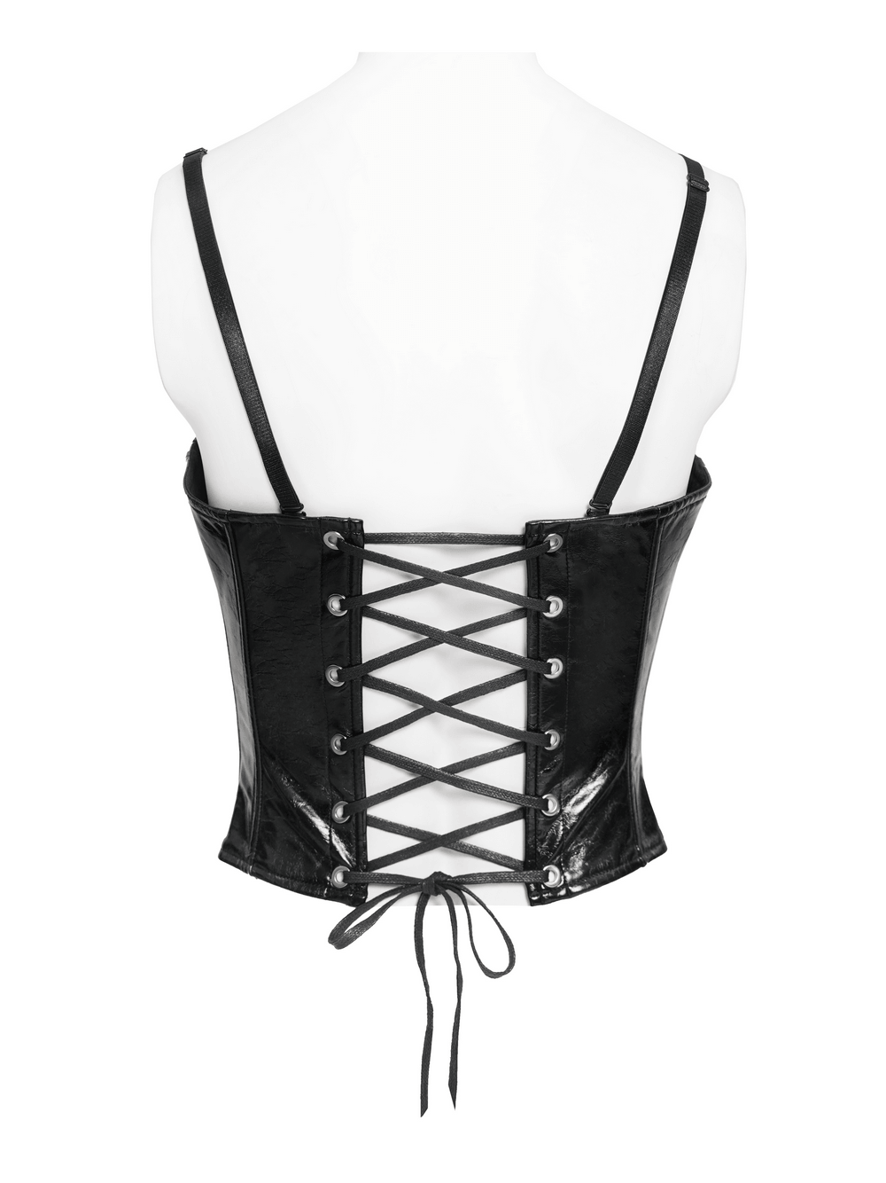 Back view of Bold Spike Corset Top with Lace Up Punk Hardware showcasing crisscross lace-up detailing.