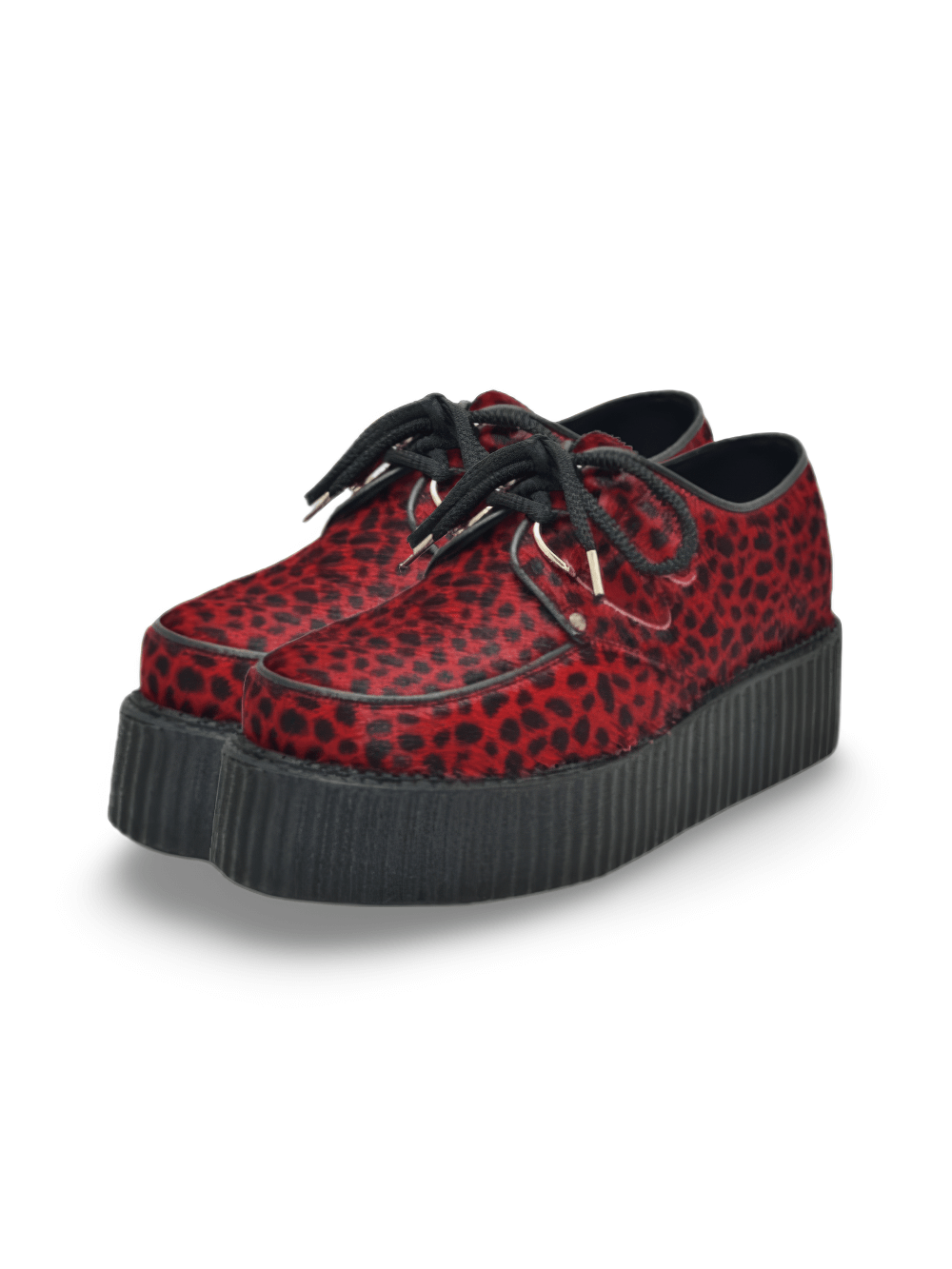 Bold Unisex Red and White Leopard Fur Platform Creepers