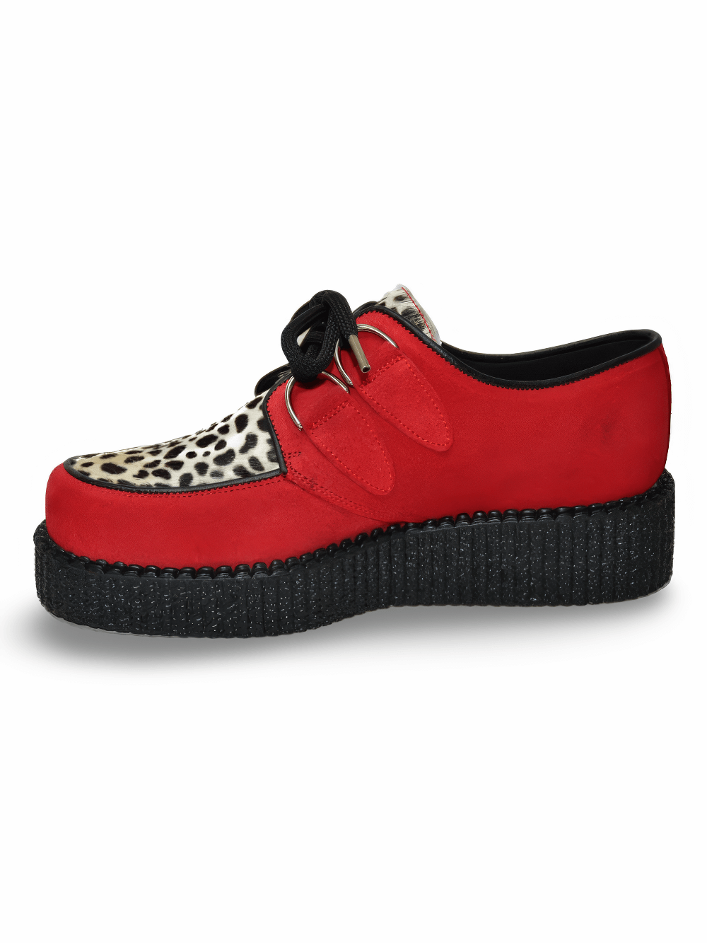 Bold Unisex Red Lace-Up Creepers in Suede and Fur