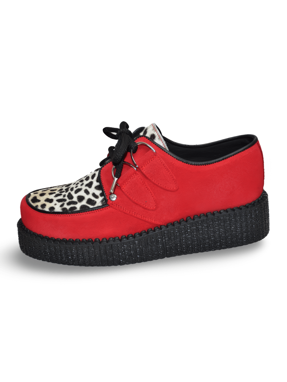 Bold Unisex Red Lace-Up Creepers in Suede and Fur