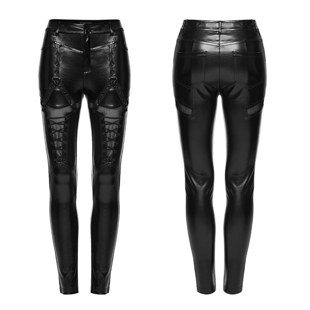 Bold Women's Leggings with Metal Detailing and Pockets showcasing sleek black design and functional pockets.