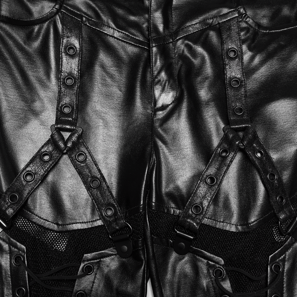 Bold Women's Leggings with Metal Detailing and Pockets showcasing unique metal accents and mesh pockets.