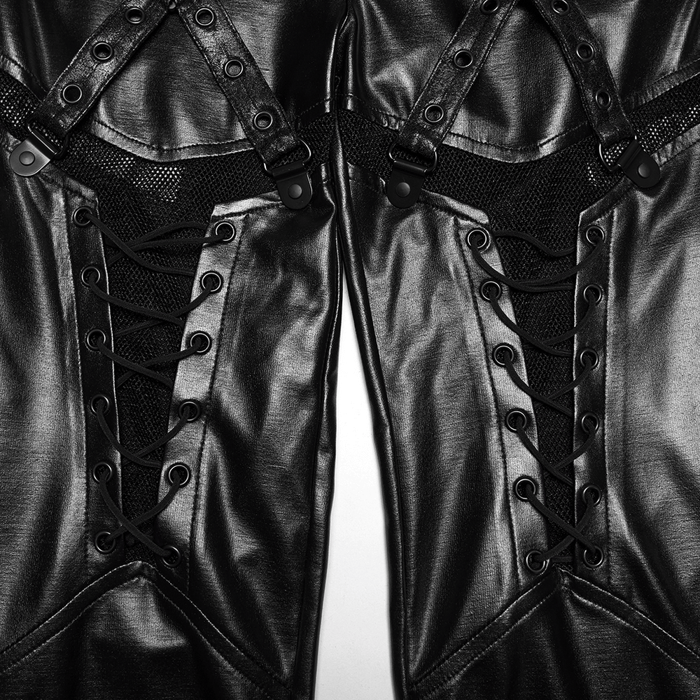 Bold Women's Leggings with Metal Detailing and Pockets featuring unique textures and stylish design.