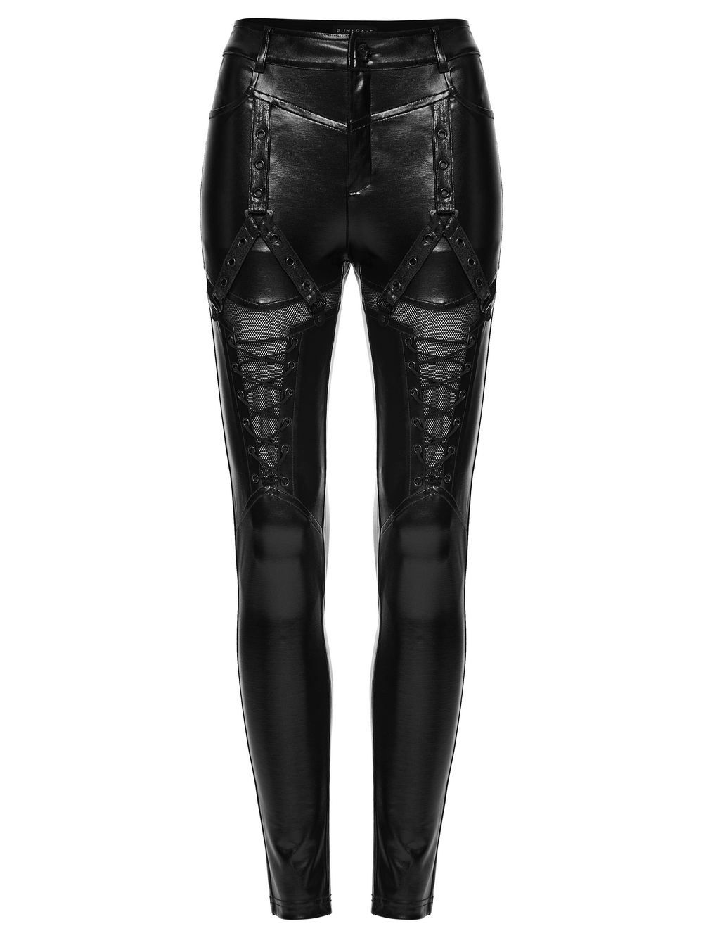 Bold Women's Leggings with Metal Detailing and Pockets featuring a sleek, cyberpunk design and functional pockets.