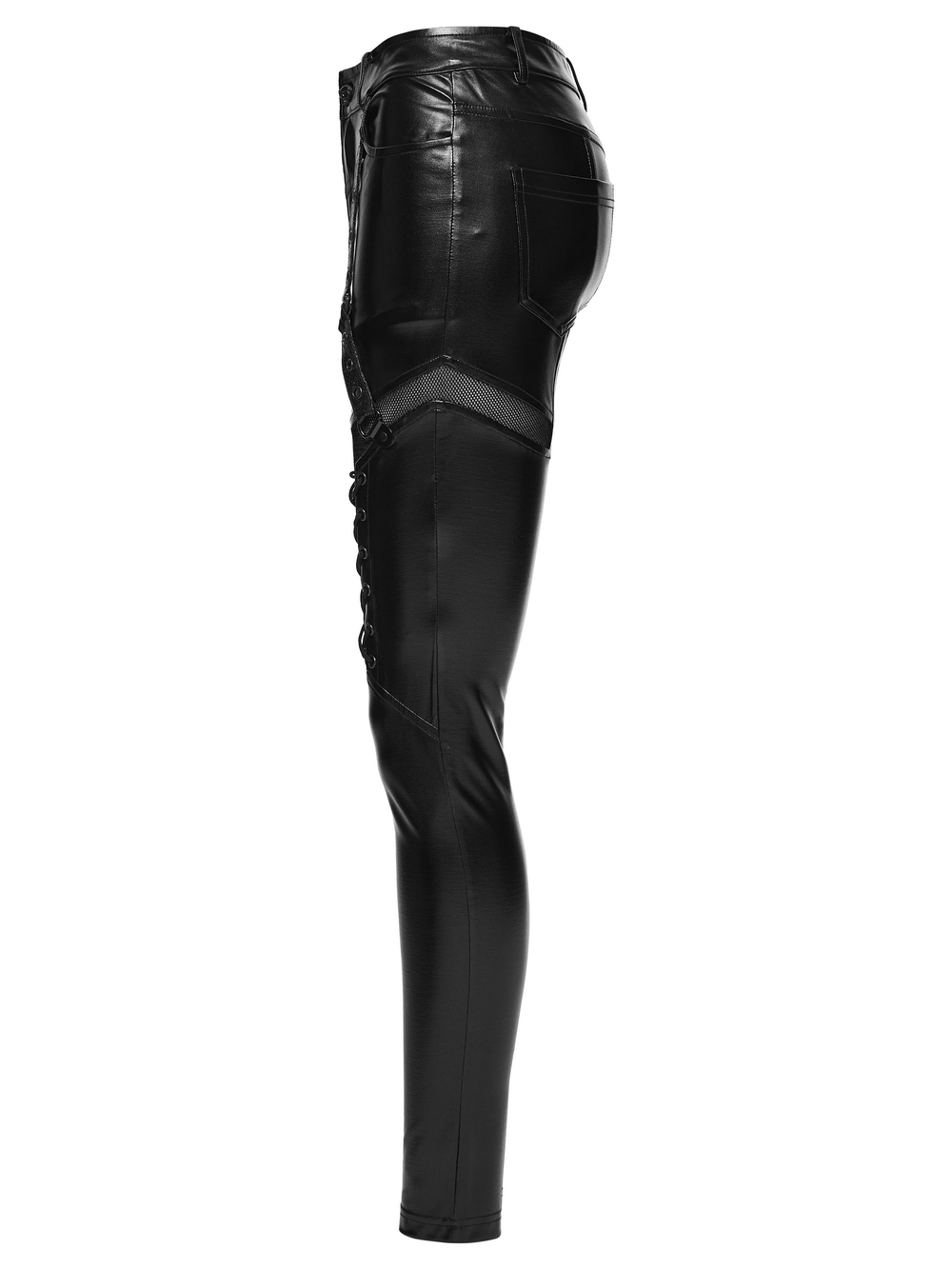 Bold Women's Leggings with Metal Detailing and Pockets side view showcasing sleek design and functional pockets.