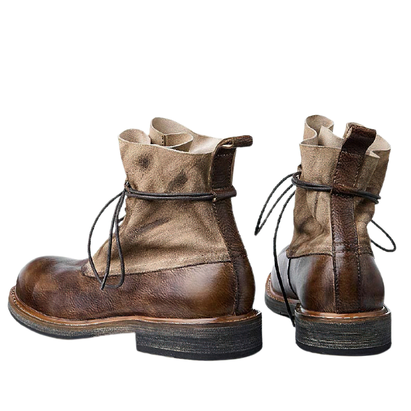 Stylish men's genuine leather lace-up boots with vintage design and unique color, perfect for casual wear.