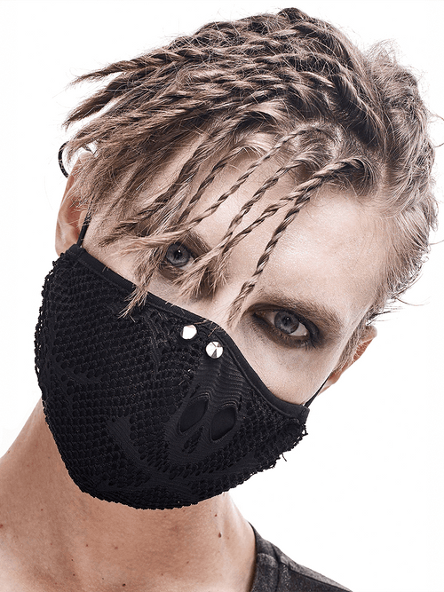 Masques en maille Skelenton respirants / Masque en tissu noir gothique avec cordon élastique réglable