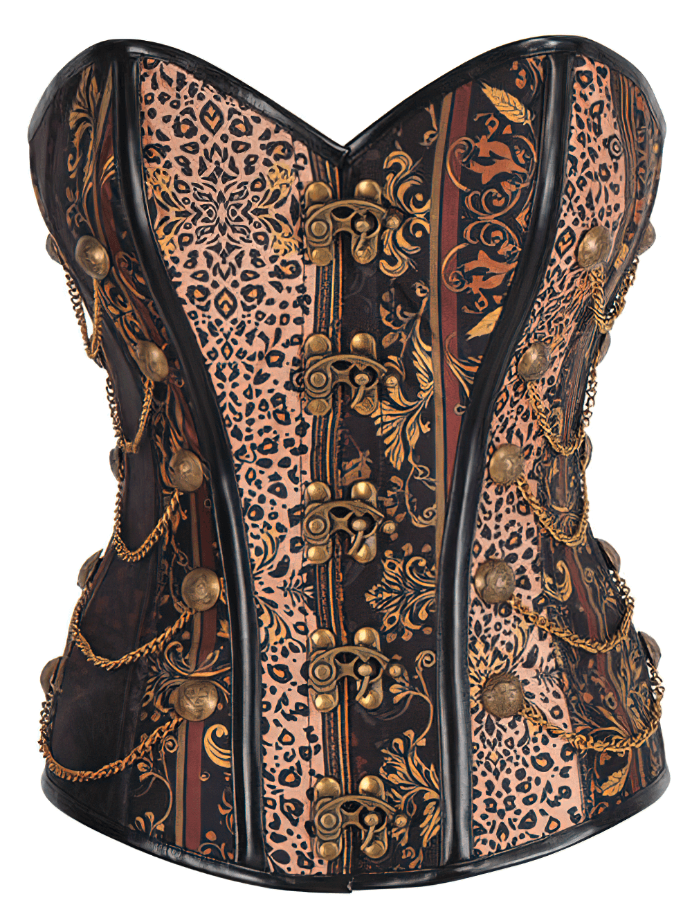 Brinley Baroque Steampunk Corset featuring intricate patterns, adjustable lacing, and elegant front clasp for vintage fashion.