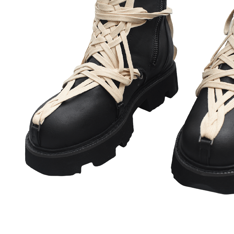 British style high-top ankle boots with thick soles and side zipper, designed for men and women.